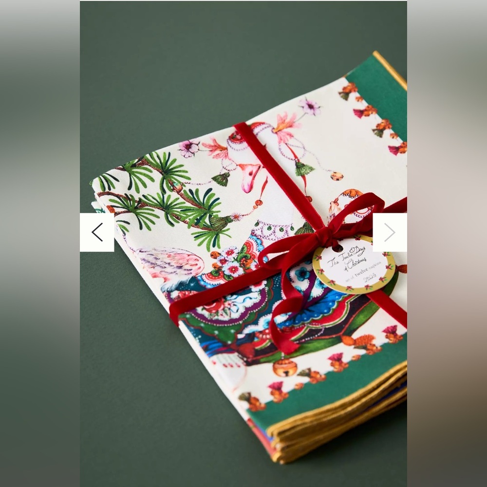 Taychamaythakool Anthropologie Twelve Days Christmas Cotton Napkin Set